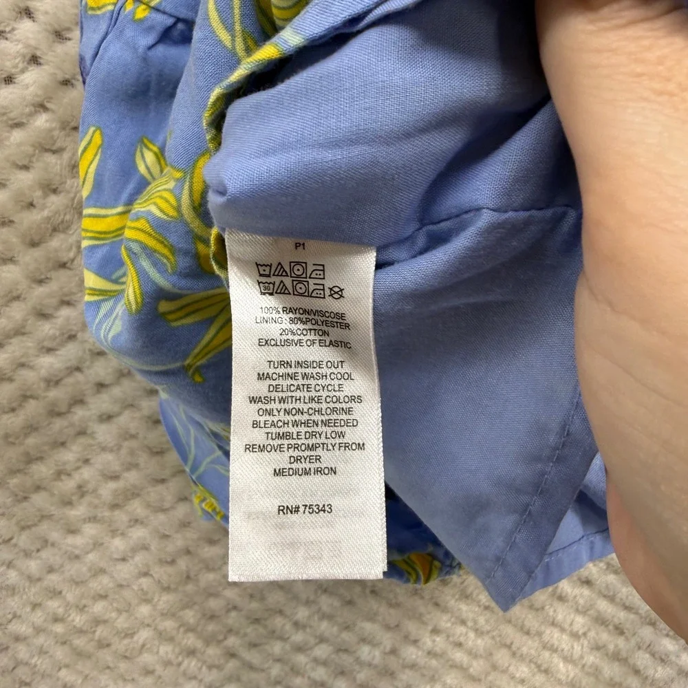 Tommy Bahama Romper Girls M 7/8 Blue Yellow Floral Sunflower Smocked Tiered